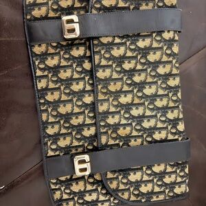 Dior authentic vintage Monogram Canvas Clutch with Black Leather Trim